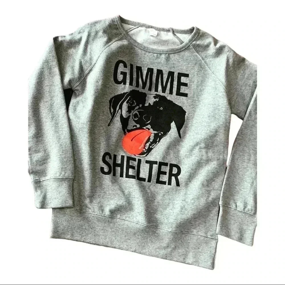 Hand screen printed (by me) GIMME SHELTER Heather gray raglan sweatshirt ALL sz - Picture 2 of 3